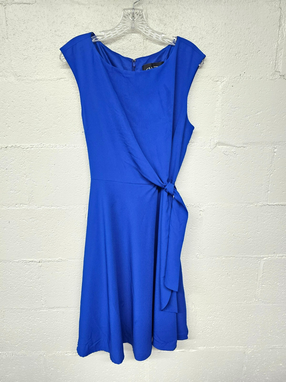 Chelsea Rose Blue Dress Sz 12 Knee Length Asymmetric Tie Ruched Career Office